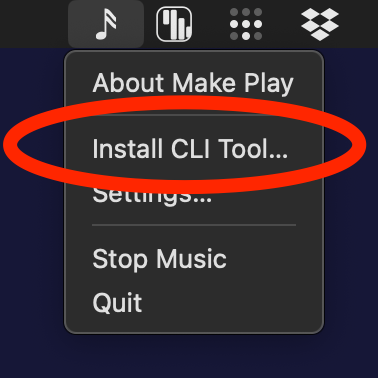 Make Play menu bar menu with Install CLI Tool highlighted